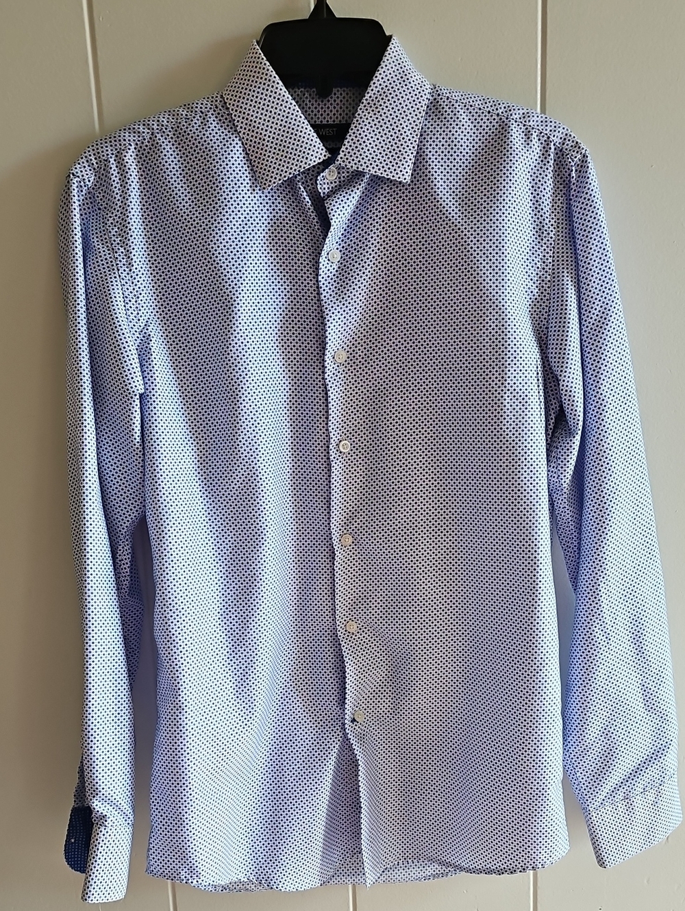 Nine West Slim Fit Blue Microprint Men's Button Down Longsleeve  Shirt Small